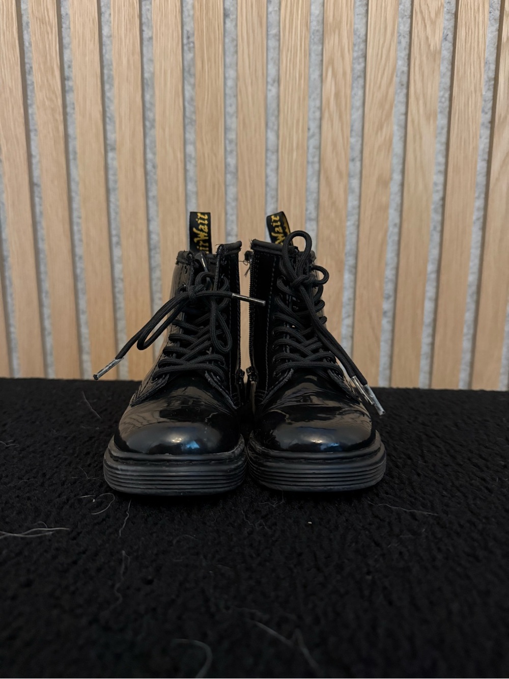 Dr. Martens Kids Black Patent Leather Lace-Up Boots